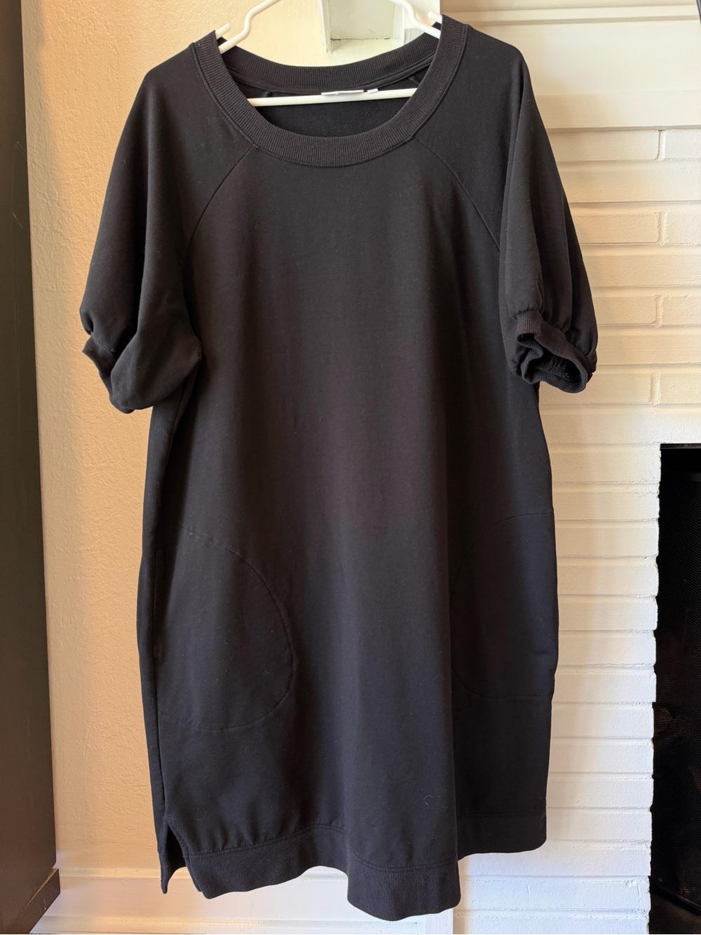 Chico’s Black French Terry Sweatshirt Dress Puff Sleeve Pockets Women’s Size 3